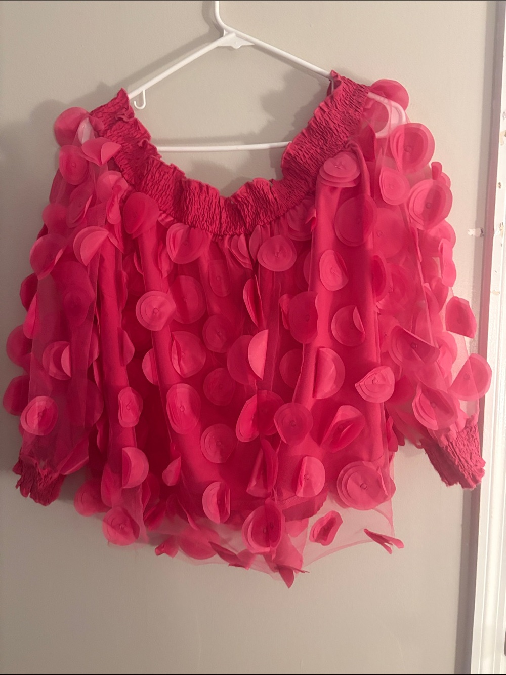 SHEIN Hot Pink 3D Petal Off-Shoulder Blouse